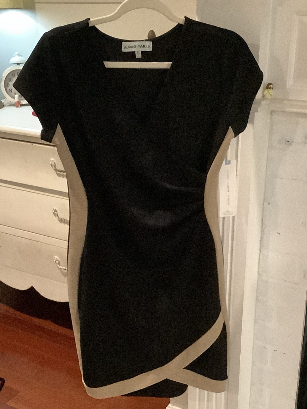 Almost Famous Black Mini Dress with Beige Trim